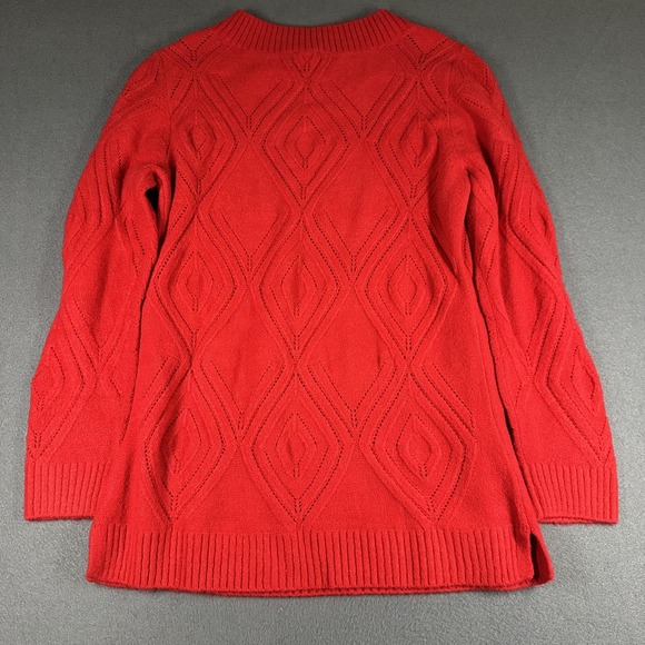 Talbots Sweater Womens Medium Red Diamond Knit Tunic Long Sleeve Crewneck Top - Picture 11 of 11